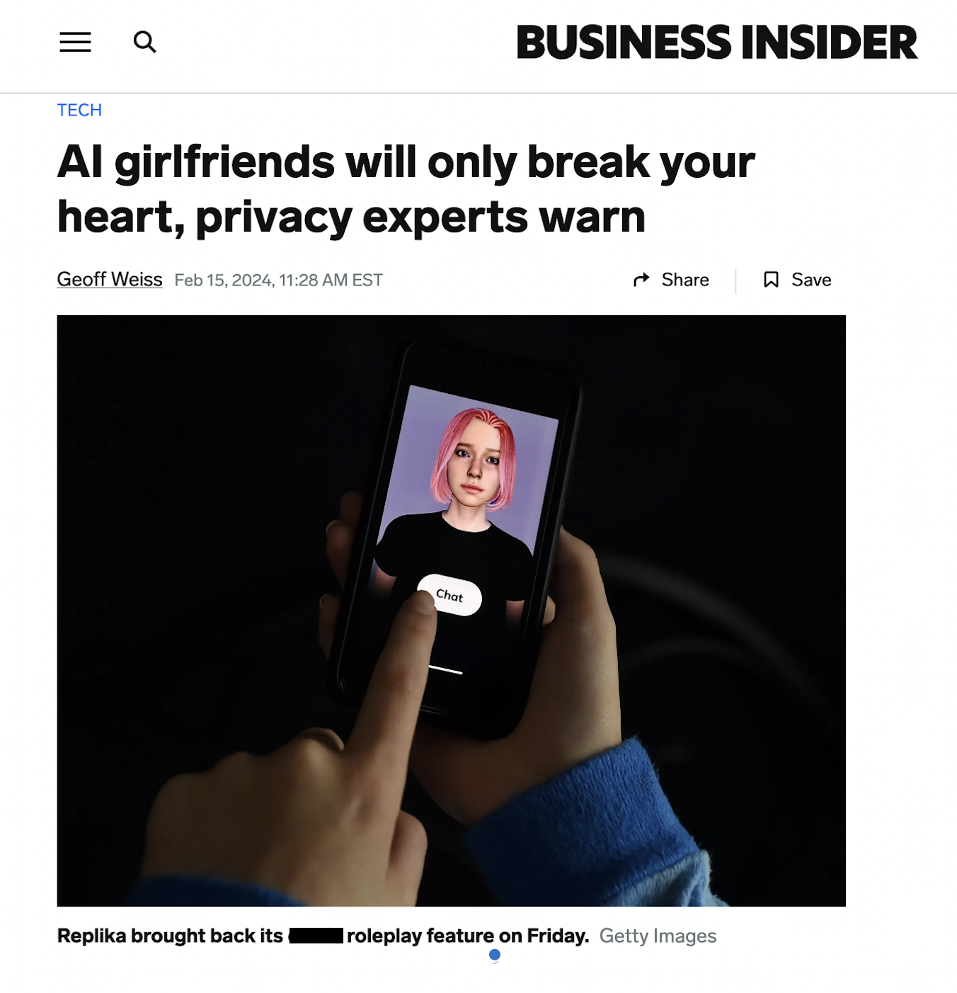 ai girlfriend data - Tech a Business Insider Al girlfriends will only break your heart, privacy experts warn Geoff Weiss , Est Save Chot Replika brought back its i roleplay feature on Friday. Getty Images